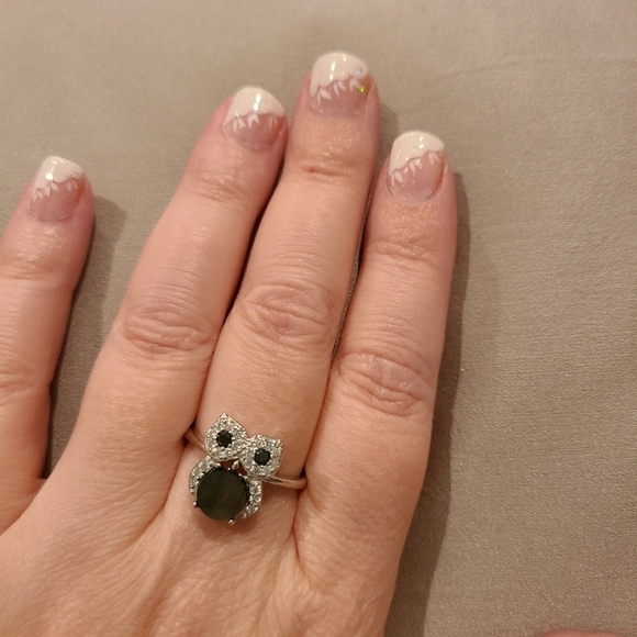 Girl Smiles Jewelry - Mother of pearl owl ring sterling silver cubic zirconia